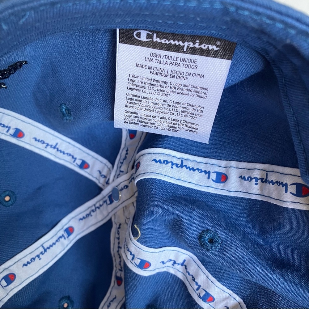 Champion Blue Baseball Hat 100% Cotton Adjustable Back Embroidered Logo Cap - Picture 8 of 10